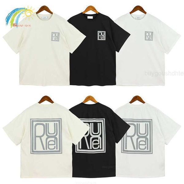 

classic square print rhude t-shirt men women 1 1 patchwork short sleeve black white apricot rhude tee with tags, White;black