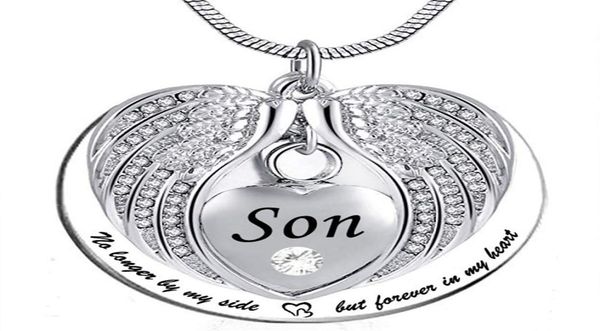

son angel wing urn necklace for ashes heart cremation memorial keepsake pendant necklace jewelry with fill kit and gift3598173, Silver