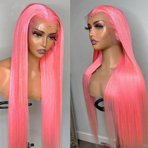 

Pink Preplucked Human Hair 13x6 Lace Frontal Wigs Glueless Straight 180% Lace Front Wigs Remy Hair Lace Frontal Wigs Swiss Lace