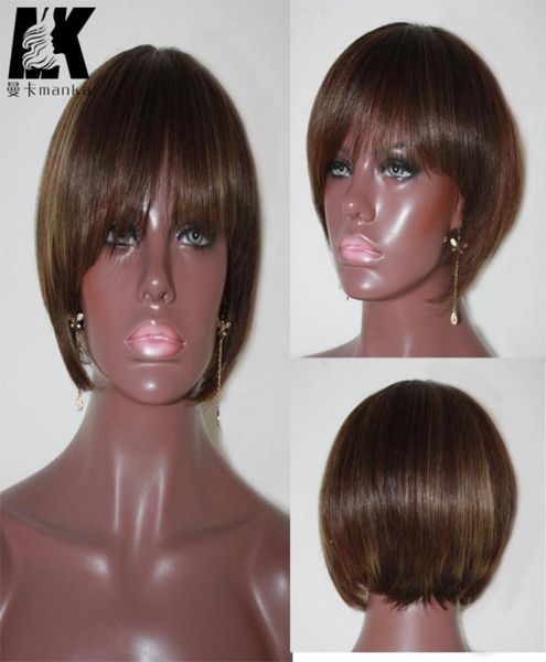 

8a brazilian human hair short wigs straight none lace wigs short bob wigs for black women1139805, Black;brown