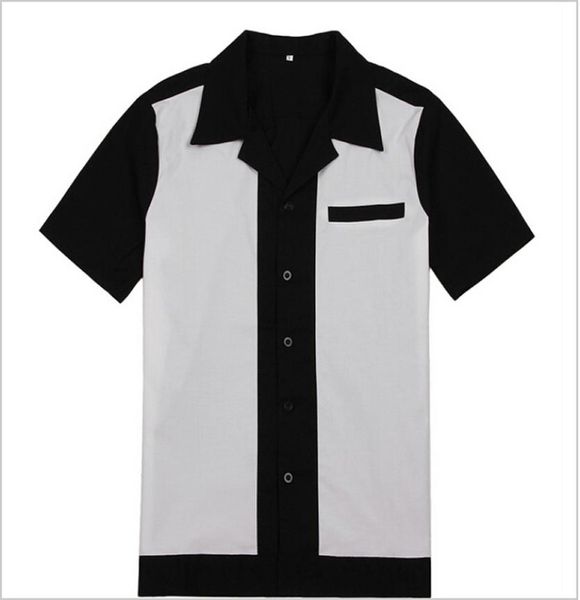 

mens rockabilly bowling shirts black and white 50s 60s style new design cotton 627058, White;black