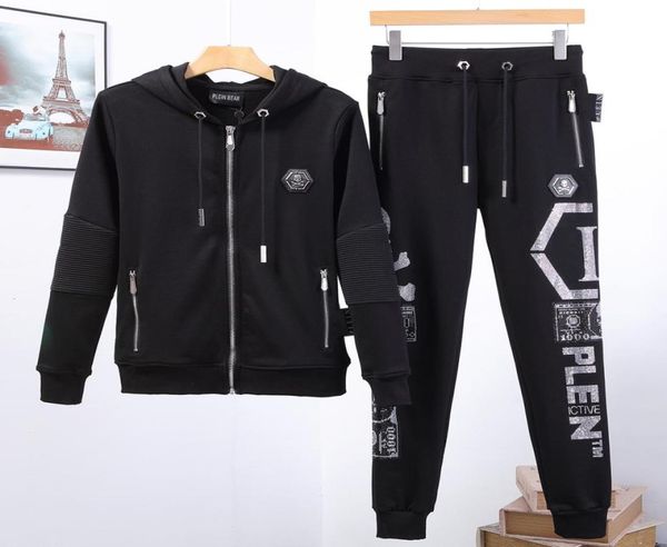 

bear mens hoodie jacket trousers crystal skull tracksuit men hoodies casual tracksuits jogger jackets pants sets sporting su9648915, Gray