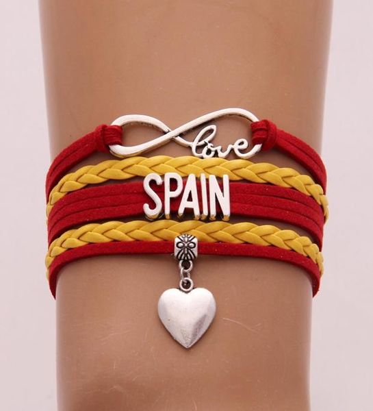 

infinity love spain bracelets bangles heart charm braided leather bracelet wrist jewelry for women men drop 8310221, Golden;silver