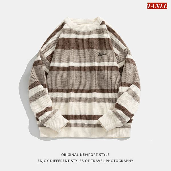 

men's sweaters autumn winter men stripe embroidery knitting pullover korean fashion streetwear clothing sweater male 230808, White;black