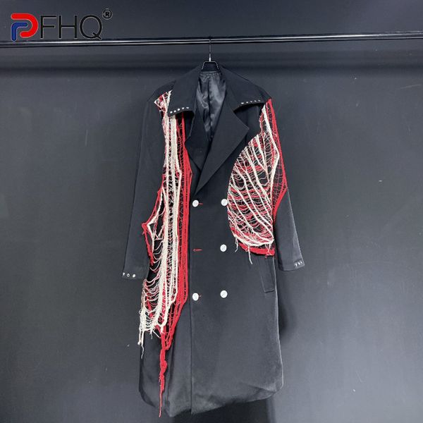 

men's trench coats length autumn 2024 for double breasted contrast color patchwork long coat men fashion 21f4079 230809, Tan;black