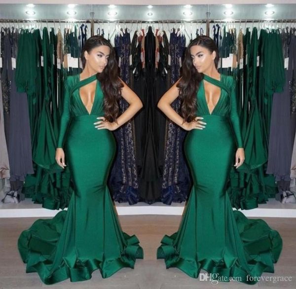

2019 one shoulder long sleeves prom dress dark green formal holidays wear graduation evening party gown custom made plus size1041897, Black