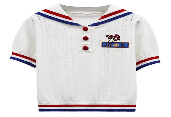 

601 l 2022 runway summer brand same style sweater white lapel neck short sleeve t shirt women039s sweaters binfen3709569, White;black