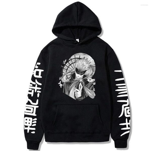 

men's hoodies japanese anime jujutsu kaisen manga cartoon clothes funny gojo satoru cool printed winter oversized sweatshrits, Black