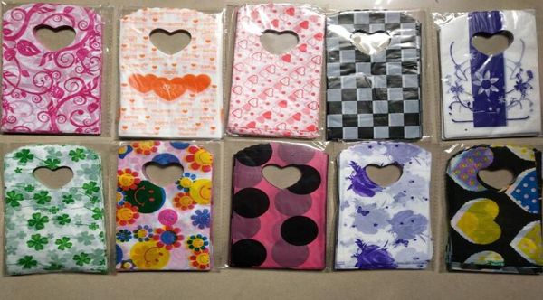 

200pcslot 15x9cm jewelry pouches heart flowers patterns plastic gift bag jewelry pouches bags mixed style jewelry packaging acces8555807, Pink;blue