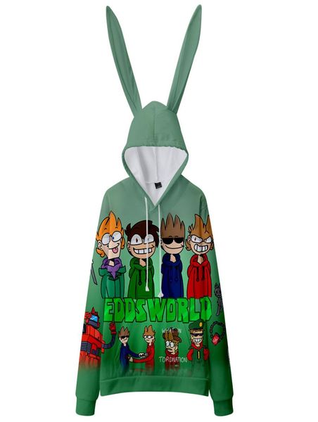 

animation tv show eddsworld oversized women hoodies sweatshirts kawaii rabbit ears pullover hooded jacket harajuku jumper 9793119, Black