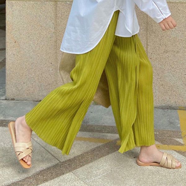 

women's pants s 2023 double layered pleated flowing high waisted wide leg pants trouser korean flare 230808, Black;white