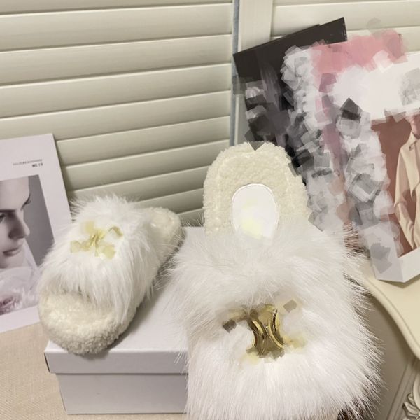 

2023 paris fur slides triomphe slippers woolskin sheepskin insole slides sandals flat slipper designers women soft winter luxury plush fur c, Black