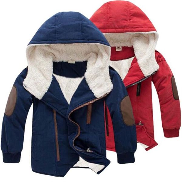 

boys' cotton-padded clothes and children's big children's padded velvet hooded long cotton-padded jacket, Blue;gray