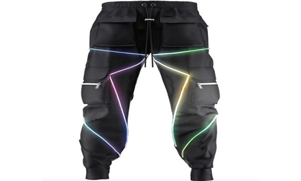 

2020 men039s reflective night running sport pants side pockets cargo harem pants joggers trousers fashion casual streetwear pan3808088, Black