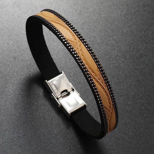

Classic Design Leather Cuff Bracelet Stainless Steel Buckle Jewelry for Gift