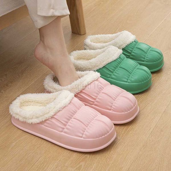 

slippers warm winter women men waterproof plush flat slippers indoor slippers furry home cotton slipper thick sole non-slip ladies shoes, Black