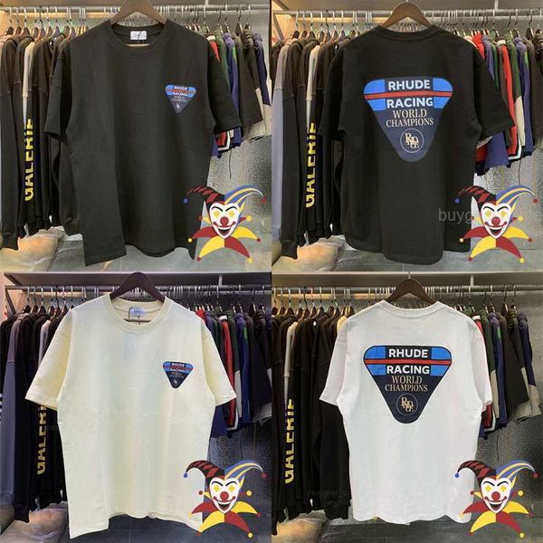 

2023ss racing trophy rhude t-shirt men women apricot black white tee loose rhude short sleeve, White;black