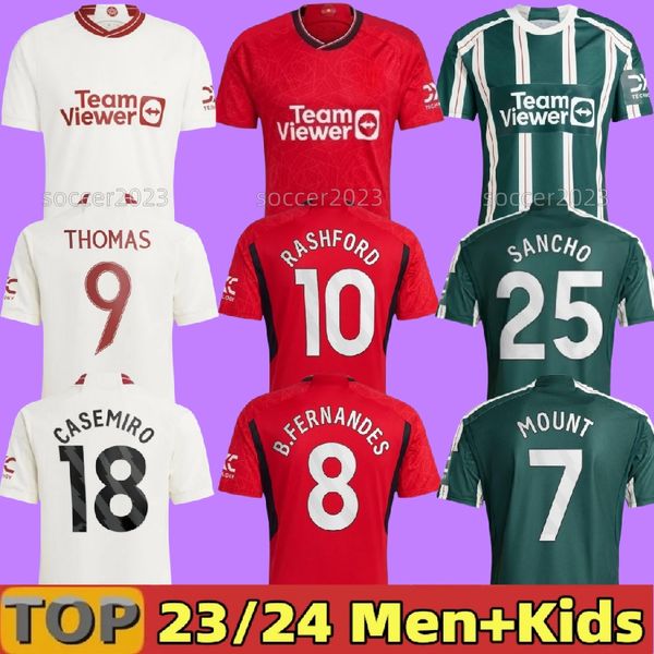 

23 24 antony casemiro martinez eriksen manchesters mans utds soccer jerseys rashford 2023 2024 sancho b. fernandes fred kit uniforms, Black;yellow