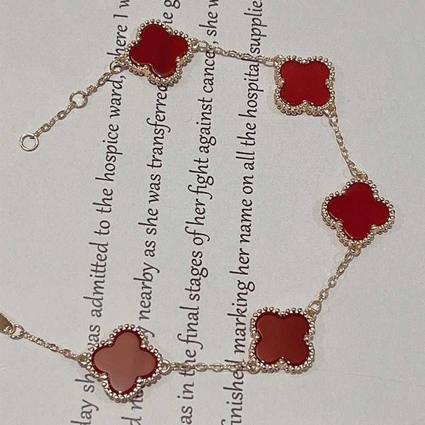 

van clover bracelet s925 sterling silver four leaf clover five flower girl's bracelet ins red small design premium hand crafted jewelry, Golden;silver
