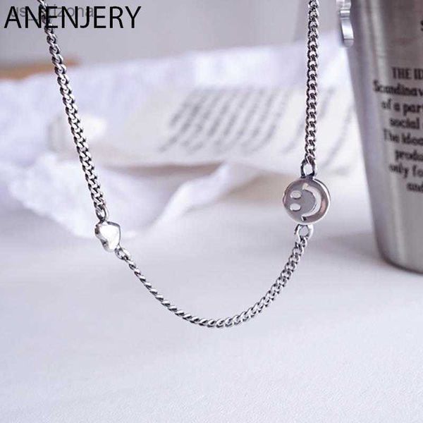 

anenjery silver color fashion smiling face thai silver necklace love heart charm necklace choker for women vintage gifts s-n518 l230620