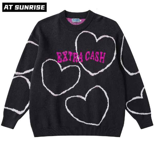 

men's sweaters mens hip hop streetwear harajuku sweater vintage retro letter heart anime knitted women autumn cotton pullover black 230, White;black