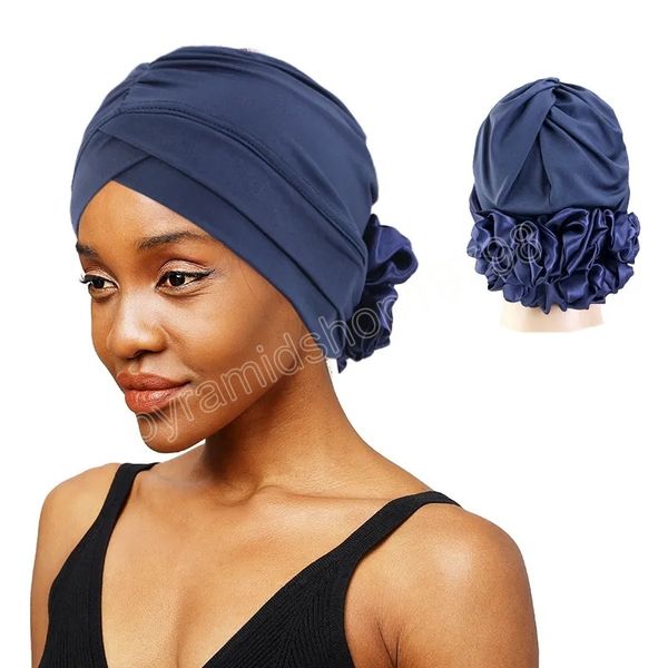 

muslim large flower headscarf turban cap soft comfortable beanie hat for fashion women hijabs islamic chemotherapy hat, Yellow