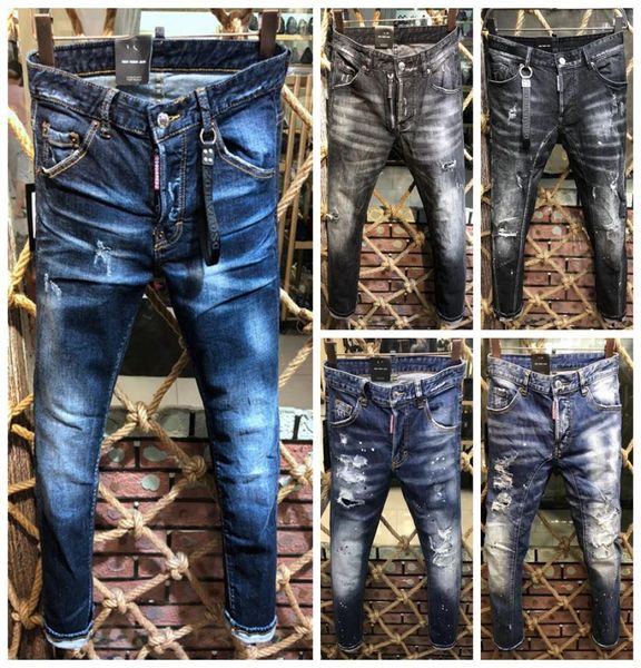 

mens designer pants fashion casual mens skinny stretch jeans distressed ripped slim fit jeans trousers skateboarding brand male de7449714, Blue