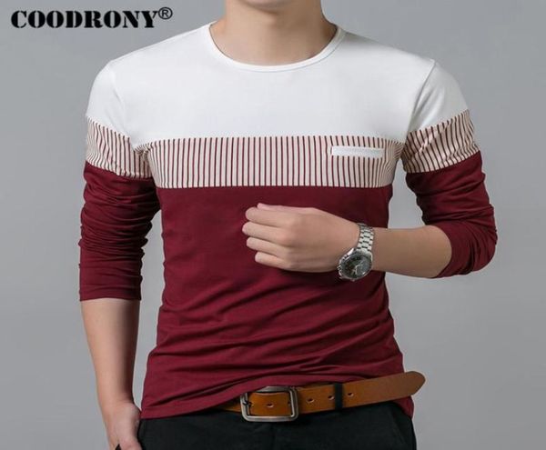 

men coodrony tshirt spring summer long sleeve cotton o neck t shirt men brand clothing fashion patchwork tee 2189496, White;black