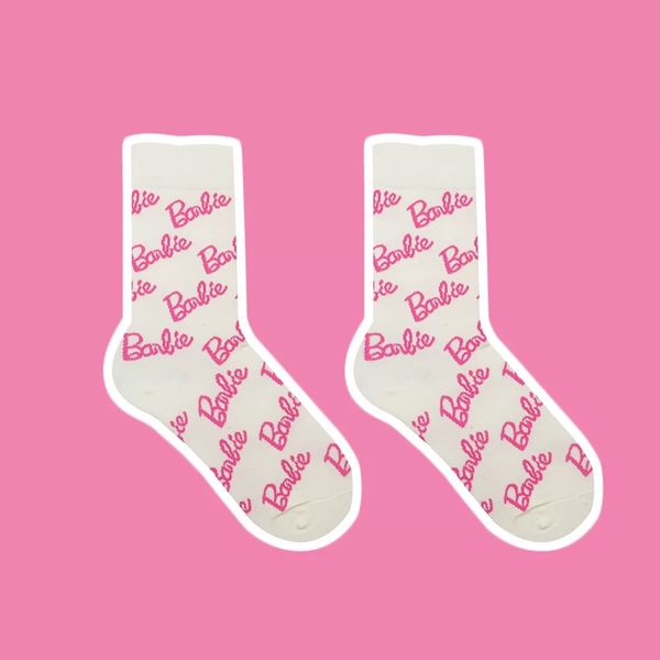 

barbie letter print pure cotton socks women men's casual socks quick drying anti-slip and sweat absorption sports socks, Black;white