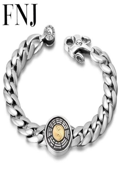 

link chain fnj link bracelet 925 silver round yinyang charm 20cm 22cm original pure s925 thai bracelets for men jewelry66584386966632, Black
