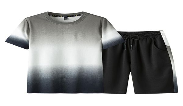 

4xl gradient mens tracksuits 4 colors casual summer short sleeve t shirt and shorts set jogger pants two piece sets8601729, Gray