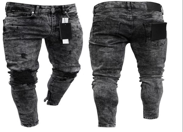 

men039s distressed stretch ripped biker men hip hop slim fit holes punk denim cotton pants zipper jeans t2006081353947, Blue