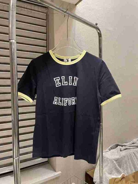 

women's t-shirt designer 23 early autumn new ce temperament flocking letter t-shirt contrast round neck short sleeve loose casual high, White