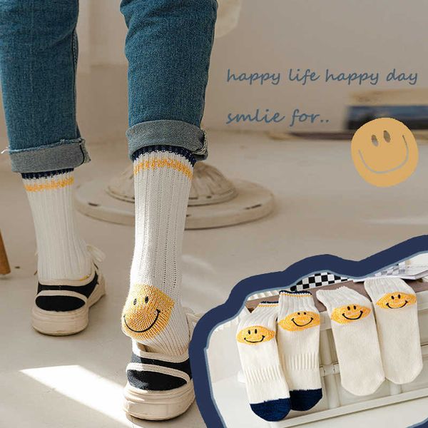 

hiroshi hirata's heel smiling face thick needle tidal brand sports kapita mid tube tidal socks ins couple for men and women, Black