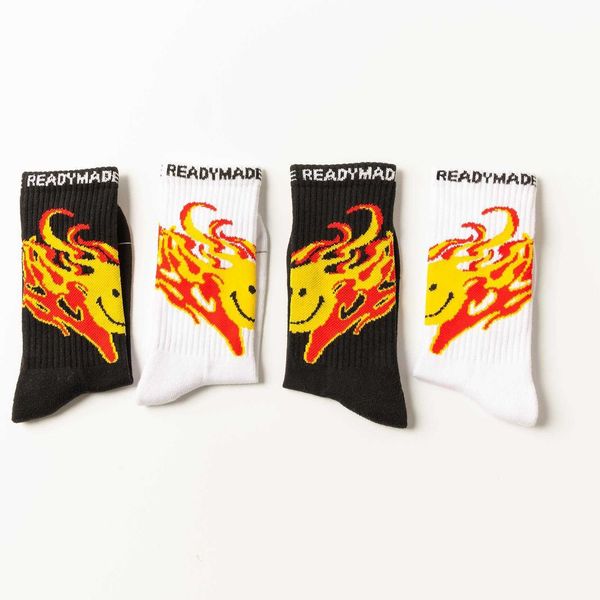 

fashion socks english flame smiling face assassination classroom killing teacher signature smiling face ins sports socks, Black;white
