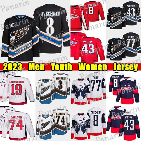 

#8 alexander ovechkin reverse retro hockey jersey #43 tom wilson #77 t.j. oshie nicklas backstrom john carlson joel edmundson max pacioretty, Black;red