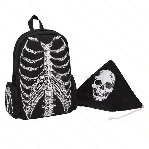 

designer backpack CV - American niche dark Gothic rock Skull skeleton totem design sense black and white hat men's and women's backpacks, Peach