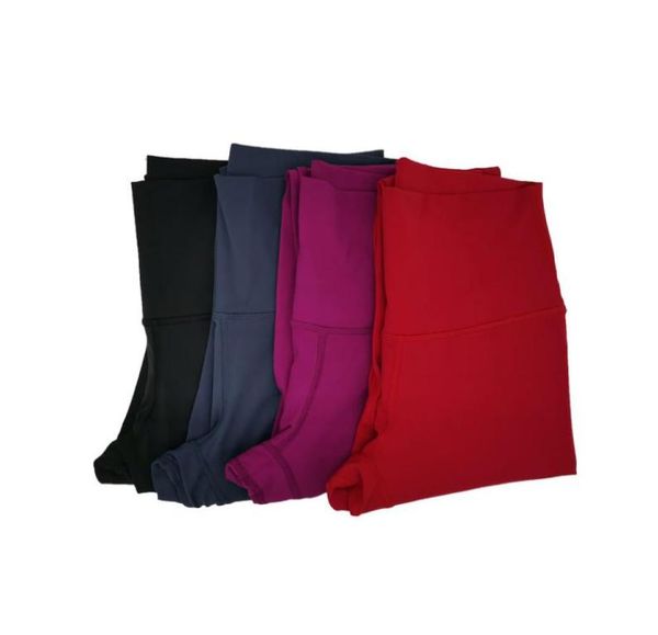 

l037 solid color elastic high rise yoga pants naked feeling leggings fitness sweatpants with waistband pocket women trousers have 8388225