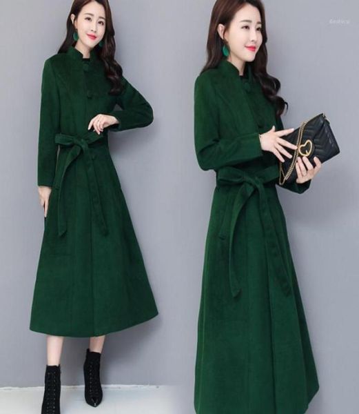 

2020 winter new cashmere jacket was thin standing collar super long woolen solid color coat women over fashion woolen coat16272935, Black