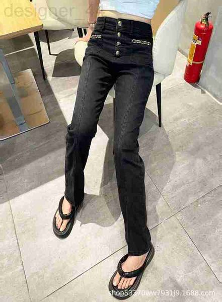 

women's jeans designer c family 2022 early autumn new high waist, elastic, slim fit, flared, split for women l5tc, Blue