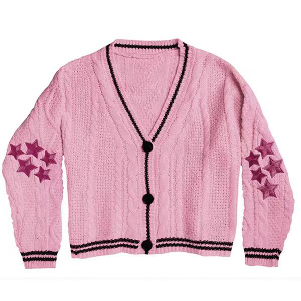 

womens knits tees autumn star embroidery cardigan women vintage loose speak now knitted fashion vneck single breasted long sweater coat 2308, White