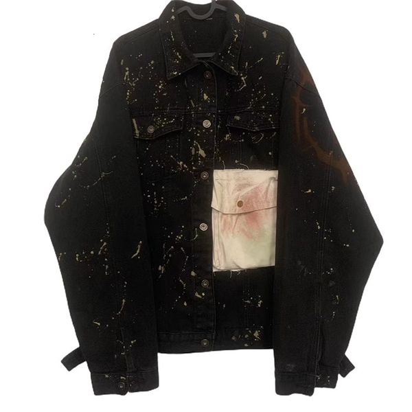 

mens jackets splash ink washed denim jacket men oversize loose patchwork jeans coat hip hop black outerwear male 230809, Black;brown