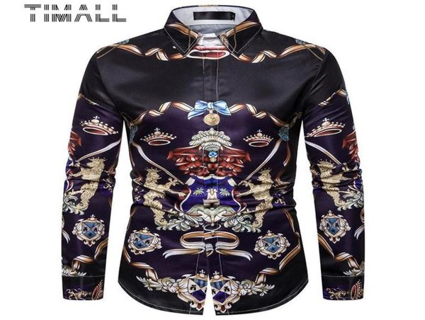 

timallnew men039s shirts autumn vintage gold print men039s long sleeve shirt camisa masculina6922936, White;black