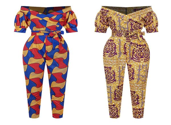 

african dresses for women jumpsuit fashion pants dashiki print shoulder off ankara jumpsuit trousers robe africaine novelty clothe7350989, Black;white