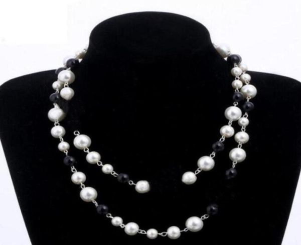 

designer jewelry necklace elegant women black and white pearl sweater chain paris fashion diamond necklaces wedding jewelrys acces9111750, Silver