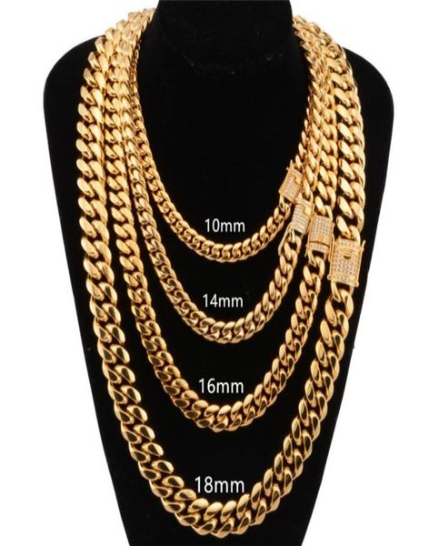 

1218mm wide stainless steel cuban miami chains necklaces cz zircon box lock big heavy gold chain for men hip hop rock jewelry5487144, Silver