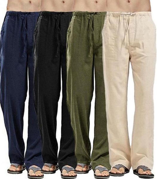 

mens pants cotton linen trousers casual sports running pants for men summer joggers solid straight loose men039s streetwear7783192, Black