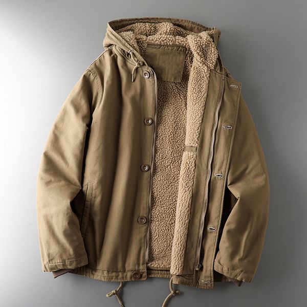 

men's down parkas padded jacket winter plus lamb wool coat warm hooded tooling clothes outwear large size cotton jackets men veste coto, Black