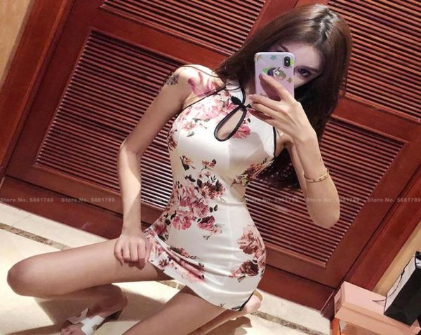 

7style women sleeveless slim qipao chinese style elegant retro cheongsam party club bodycon mini dress vintage vestidos4133197, Red