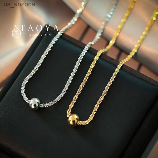 

2023 new simple design stainless steel metal ball pendant short necklace refined temperament collar chain for womens l230620, Silver